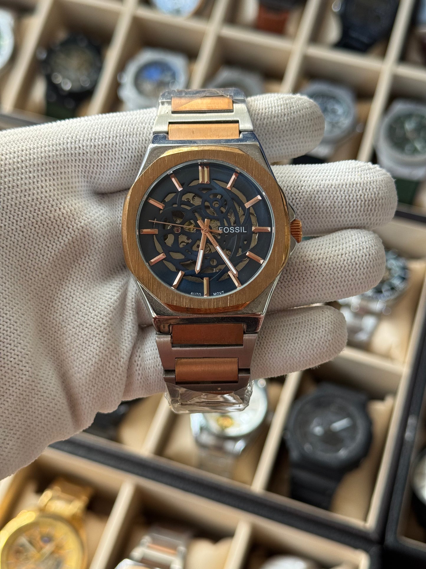 FOSSIL Automatic Stainless Steel Silver & Rosegold Watch