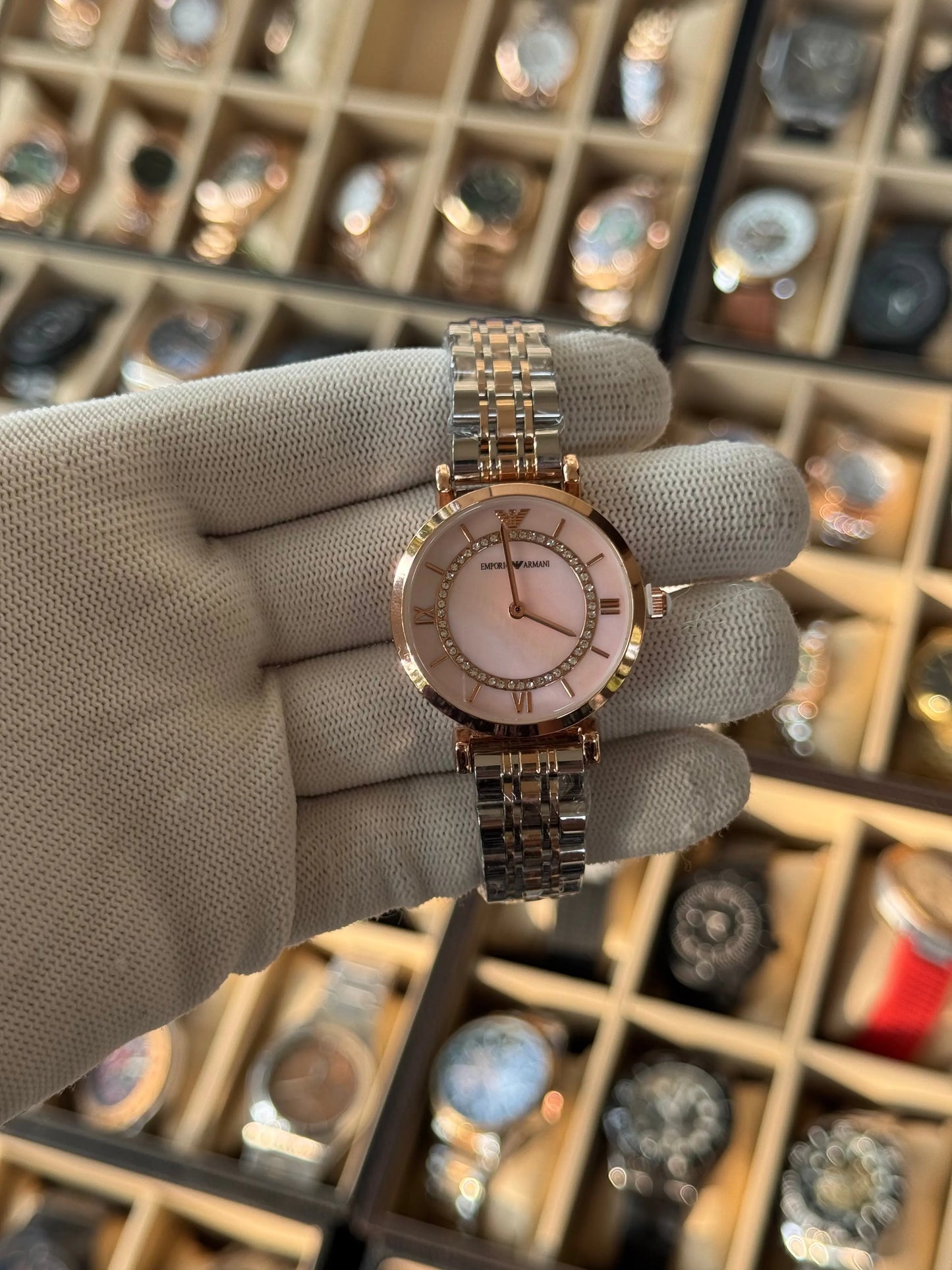 EMPORIO ARMANI Stainless Steel Analog Bay Pink Dial Woman Watch With Box Oman online store