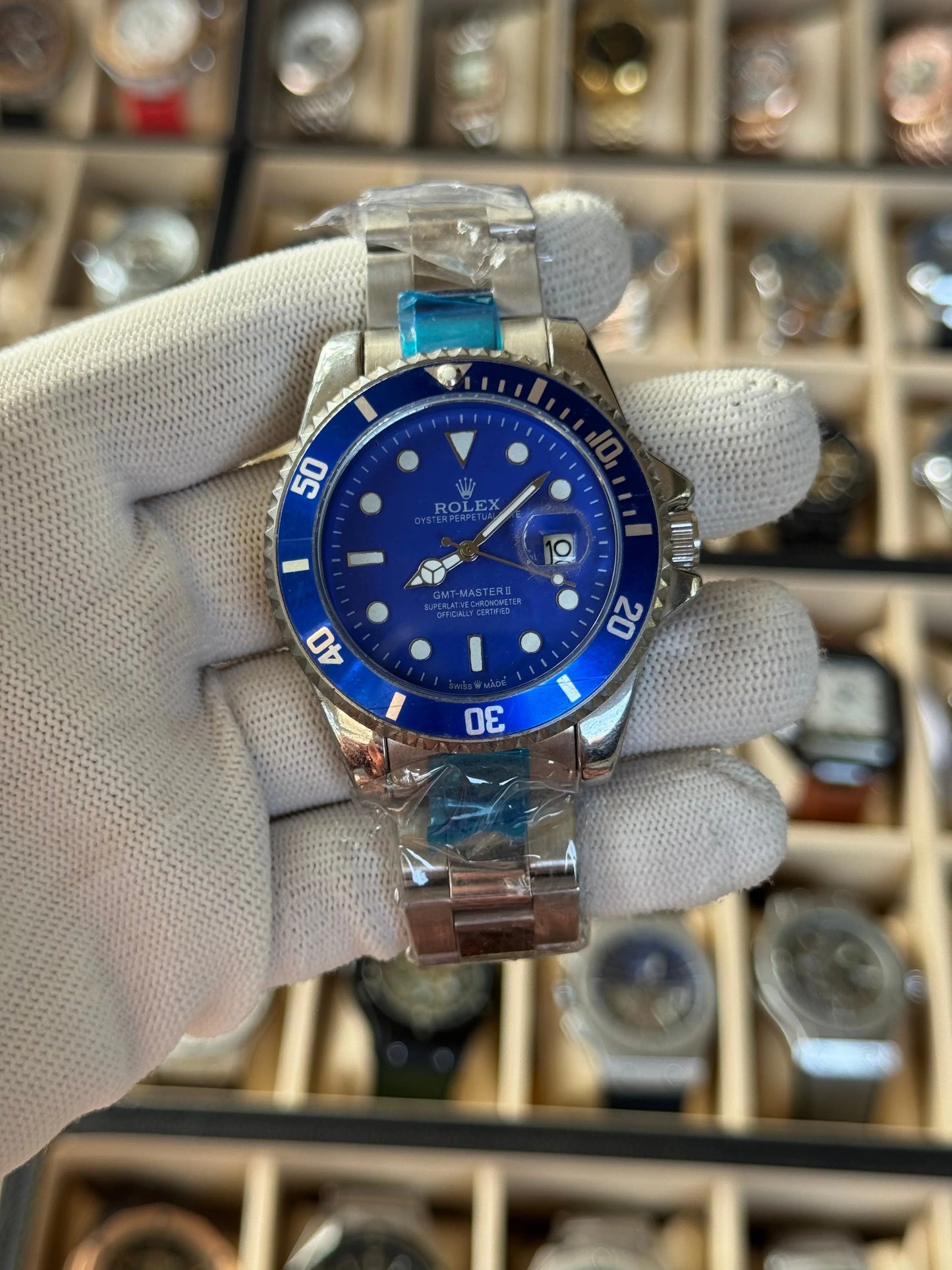 ROLEX Luxury Watch for Men, Stainless Steel Silver, Blue Dial with calender Oman online store