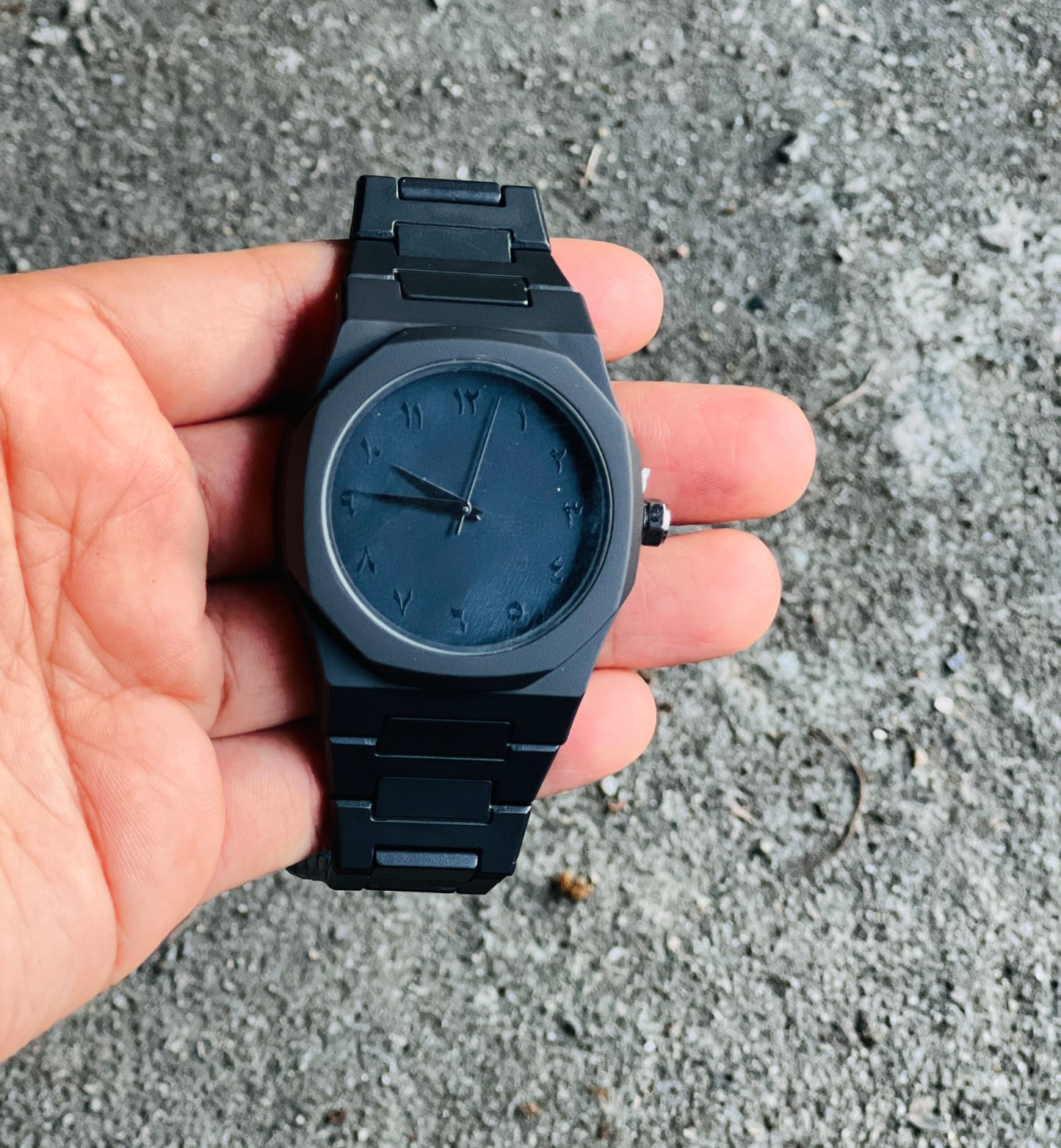 Arabic Aura Black Watch, Black Dial with Arabic Numerals Waterproof Daily Fashion Style Stainless Steel Band Glass Watch Analog Watch