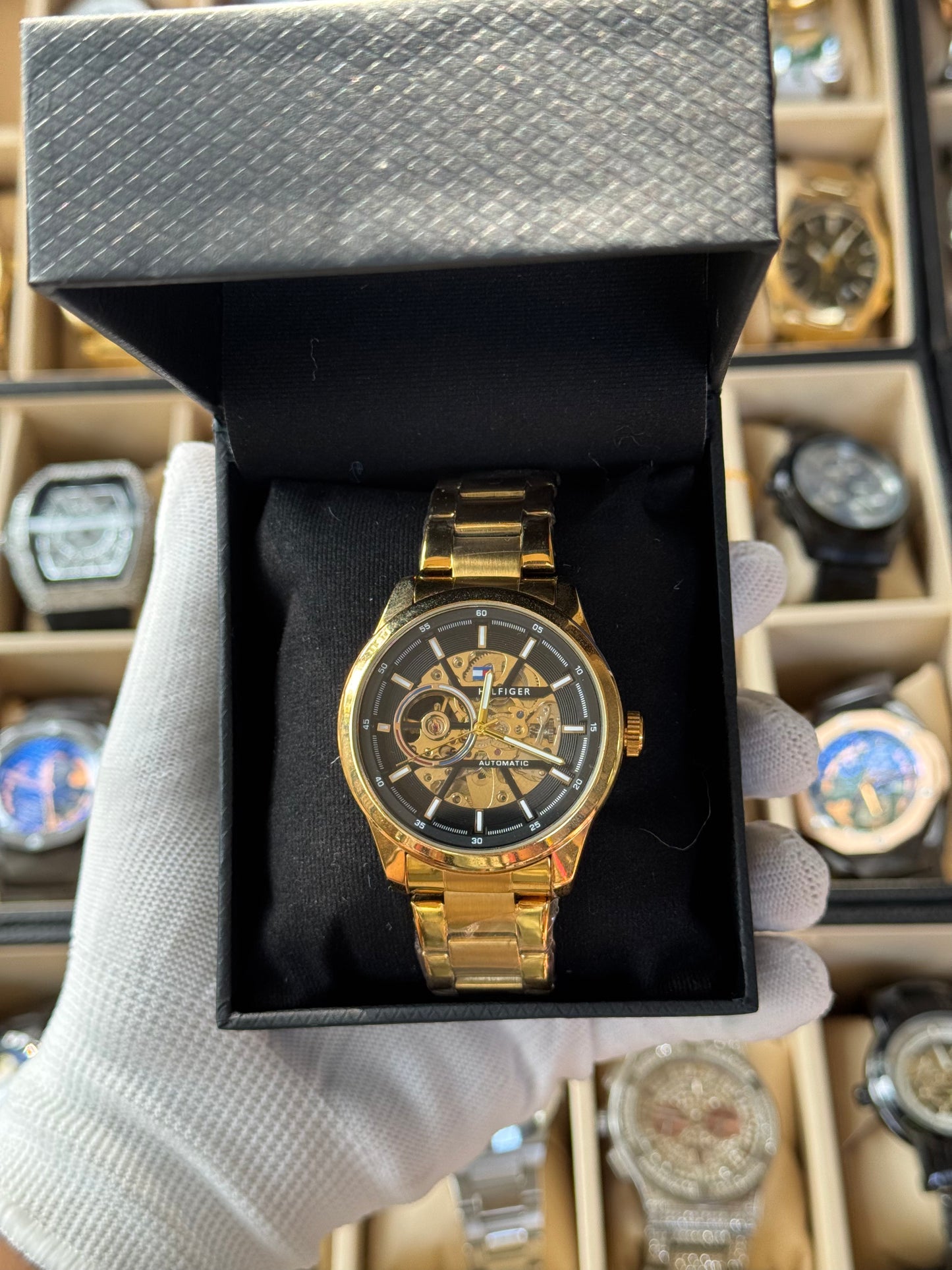 HILFIGER Automatic Skeletone Dial Stainless Steel Gold Watch for Men