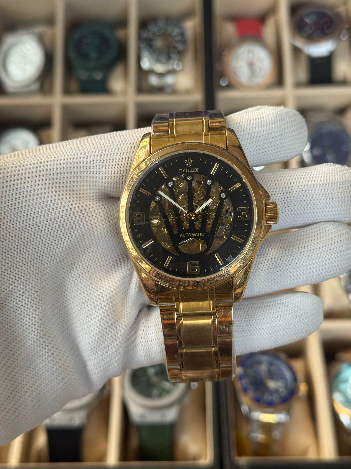 ROLEX Automatic Stainless Steel Gold Watch For Men