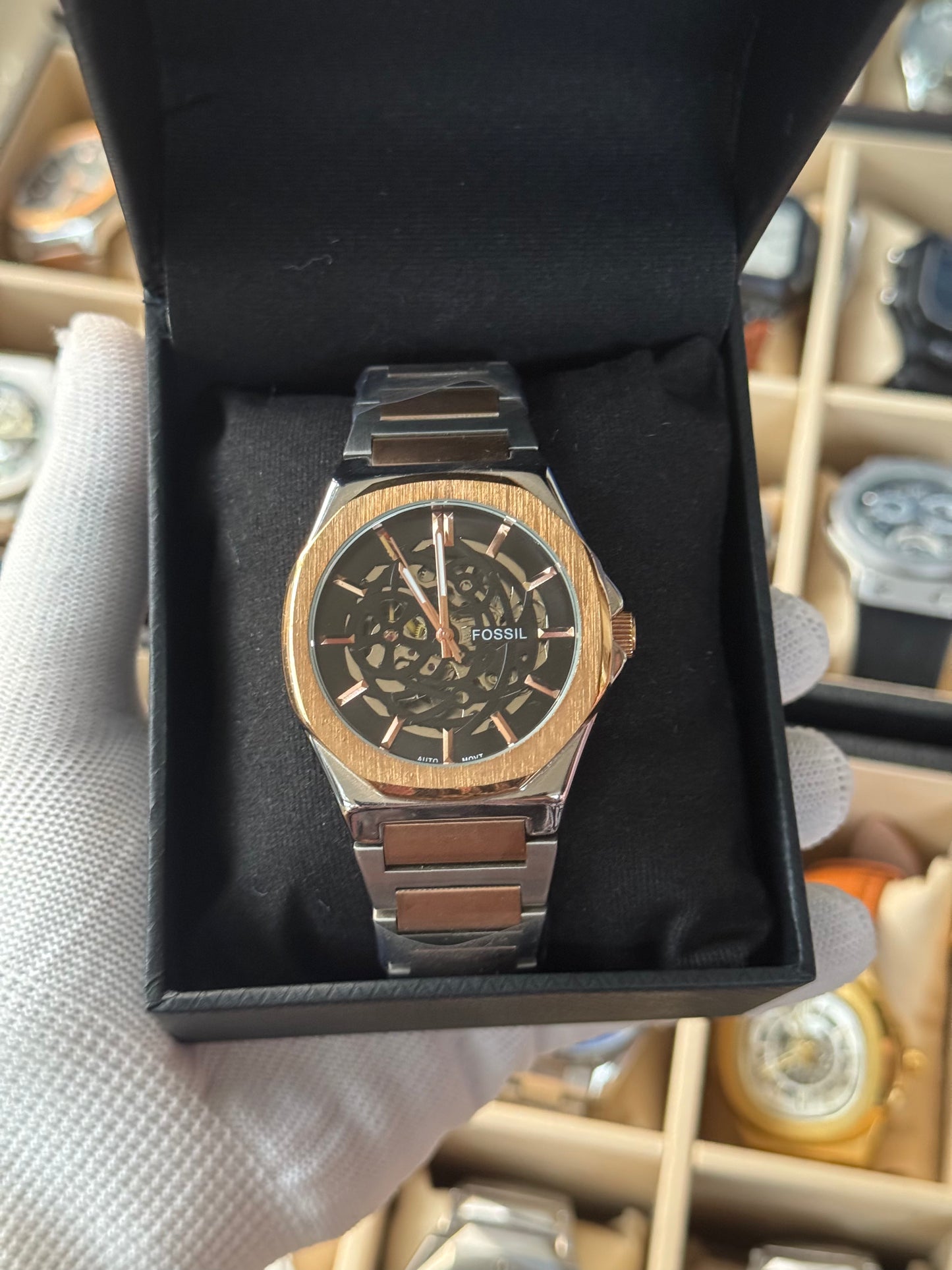 FOSSIL Automatic Stainless Steel Silver Rose Gold Watch