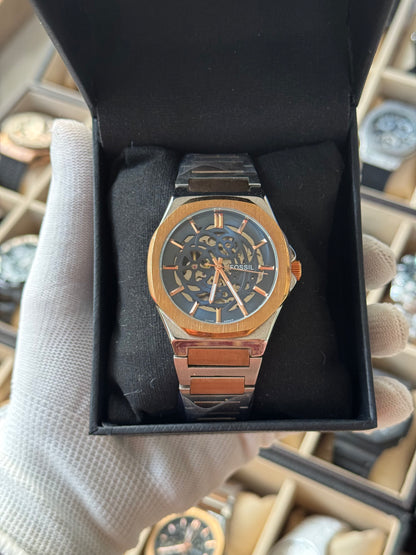 FOSSIL Automatic Stainless Steel Silver & Rosegold Watch