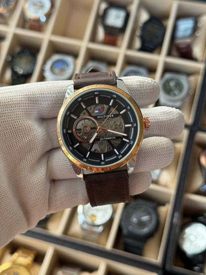 HILFIGER Automatic Leather Strap Watch