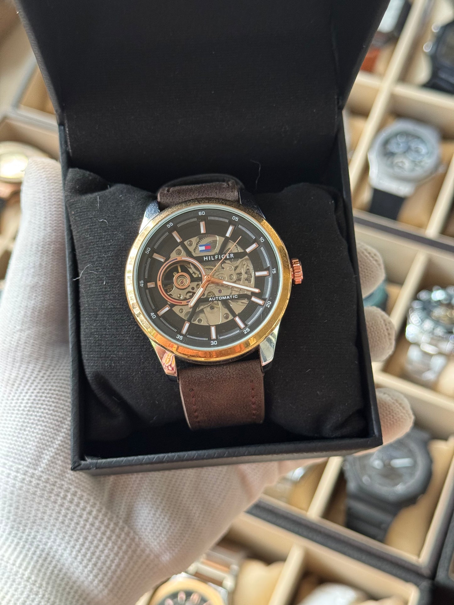 HILFIGER Automatic Leather Strap Watch