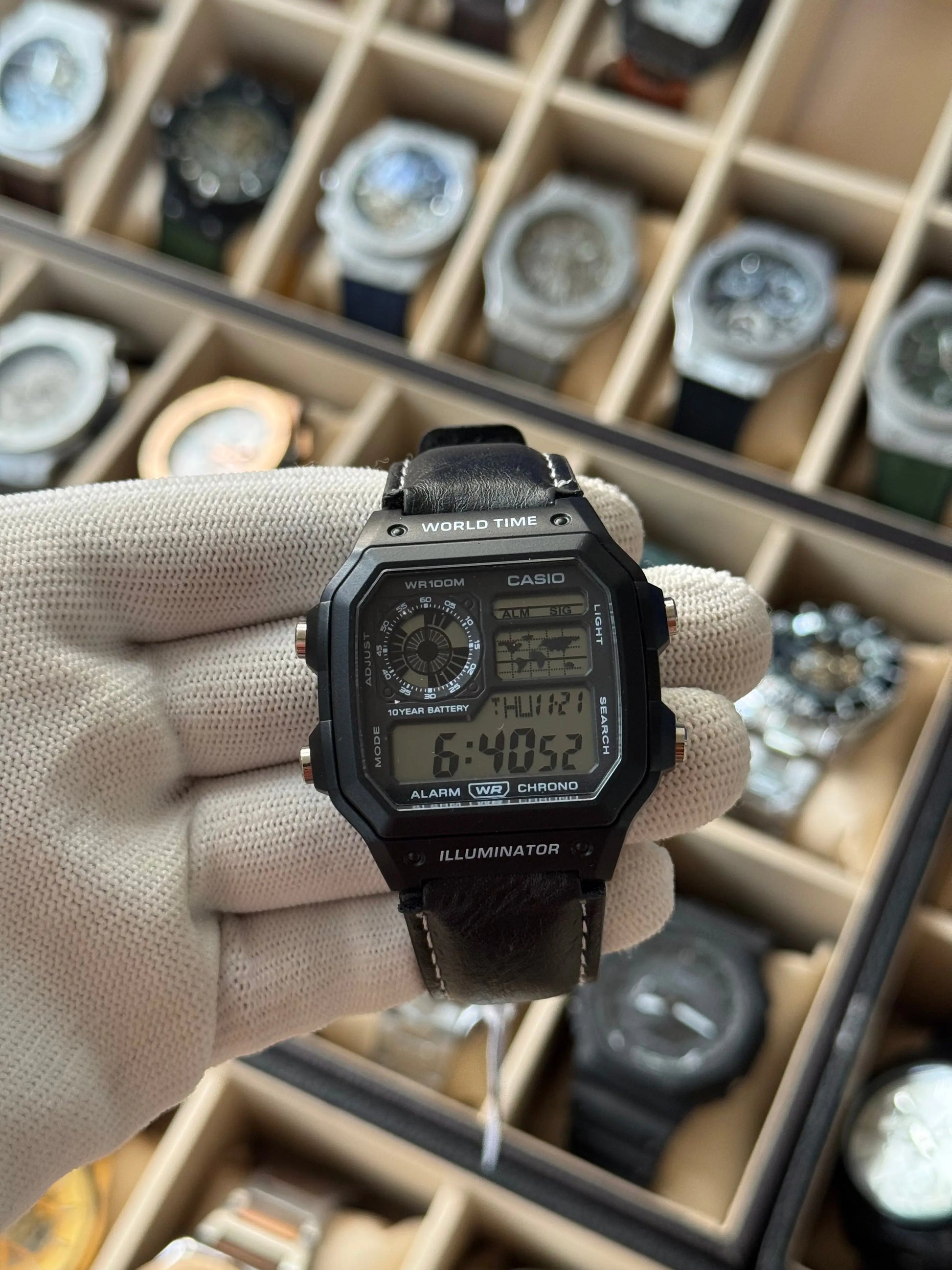 Casio Digital Black Leather Watch Oman online store