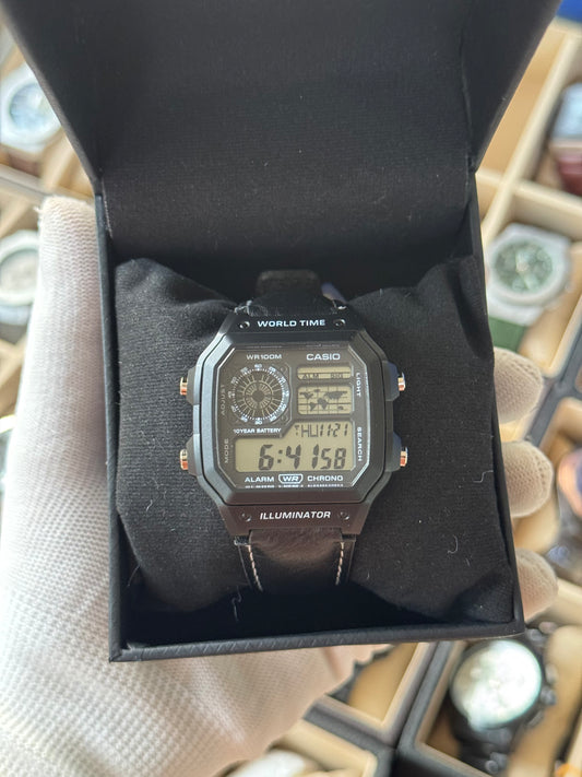 Casio Digital Black Leather Watch