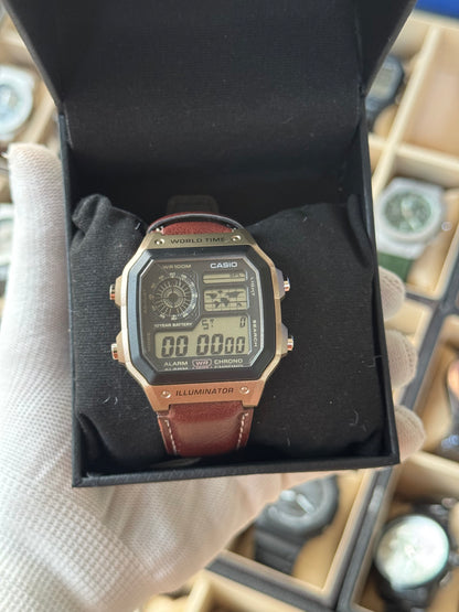 CASIO Digital Leather Watch