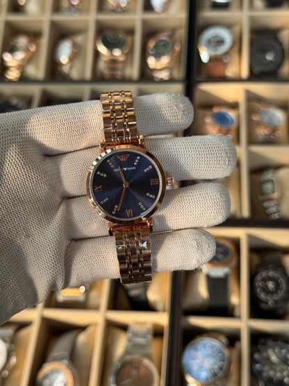 EMPORIO ARMANI Stylish Watch Crystal Blue Dial for Ladies With Box