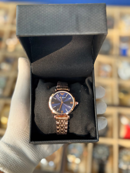 EMPORIO ARMANI Stylish Watch Crystal Blue Dial for Ladies With Box