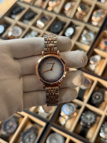 EMPORIO ARMANI Classic Quartz Grey Dial Two-Tone Women's Watch