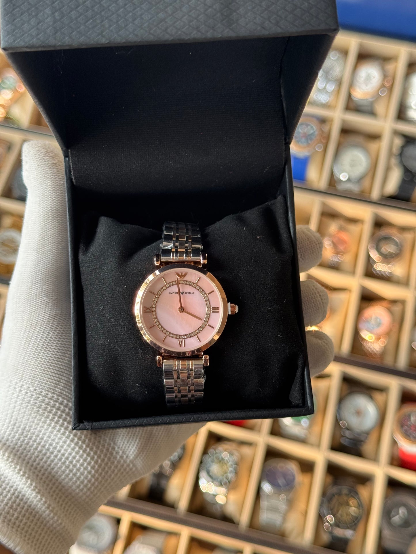 EMPORIO ARMANI Stainless Steel Analog Bay Pink Dial Woman Watch With Box