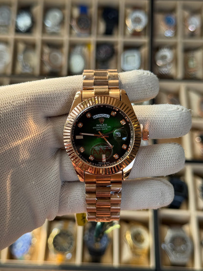 ROLEX Luxury Watch , Stainless Steel Heavy case& Golden Band ,green dial, for Man & Woman With Box