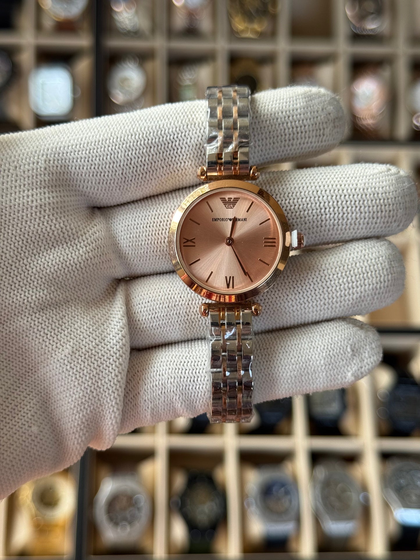 EMPORIO ARMANI SILVER & ROSE GOLD Mix Women's Watch First Copy