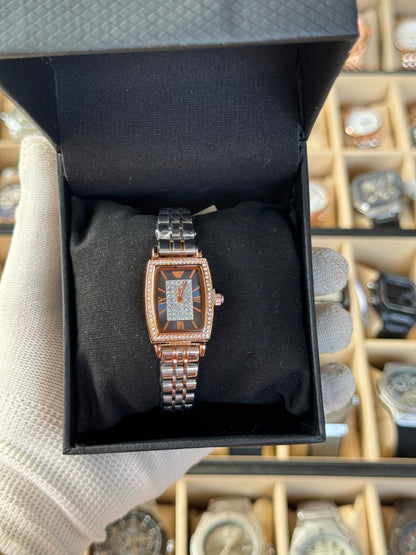 EMPORIO ARMANI Stylish Rose Gold & Silver,Blue Dial Ladies Watch