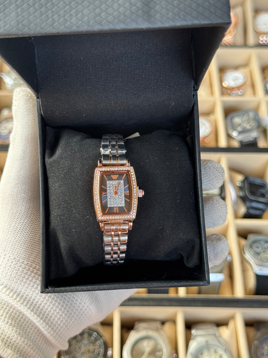 EMPORIO ARMANI Stylish Rose Gold & Silver,Blue Dial Ladies Watch