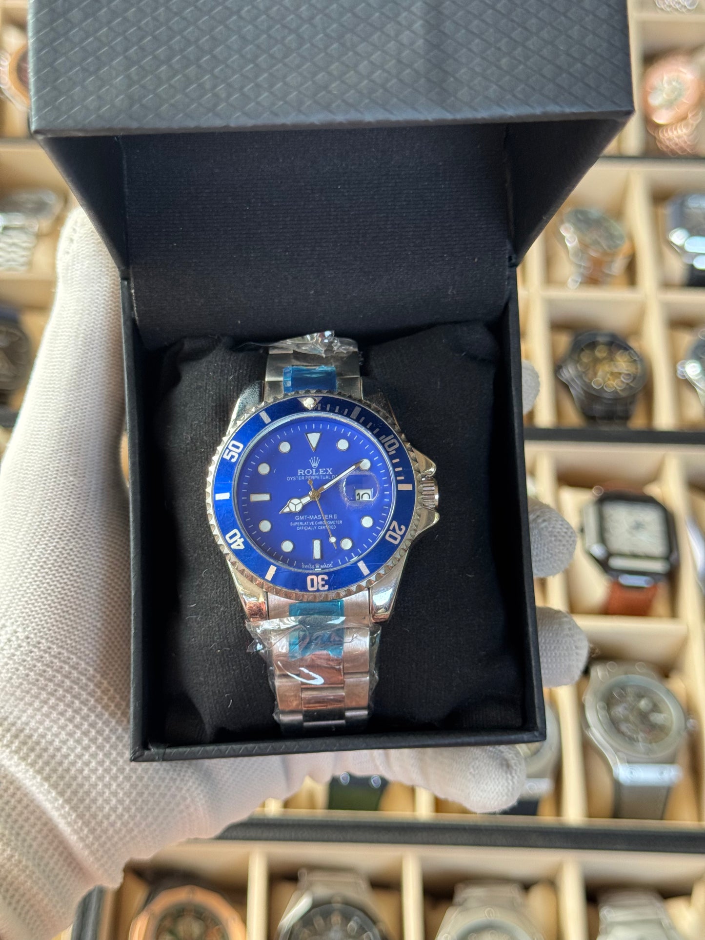 ROLEX Luxury Watch for Men, Stainless Steel Silver, Blue Dial with calender