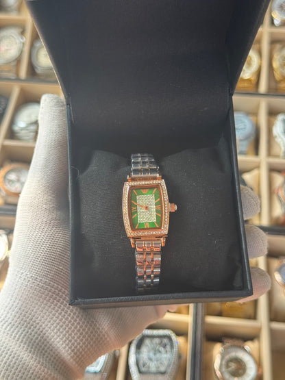 EMPORIO ARMANI Stainless Steel Silver & Rose Gold, Green Dial With Stone