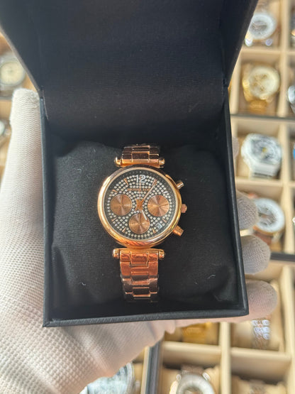 MICHAEL KORS Stylish RoseGold White Stone Watch