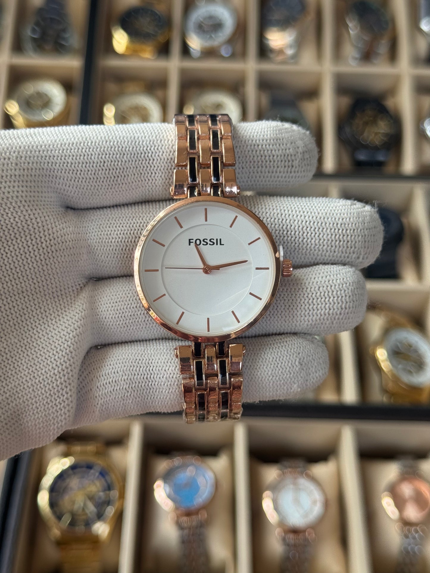 FOSSIL Elegend Stainless Steel Rose Gold & Black, White Dial Watch