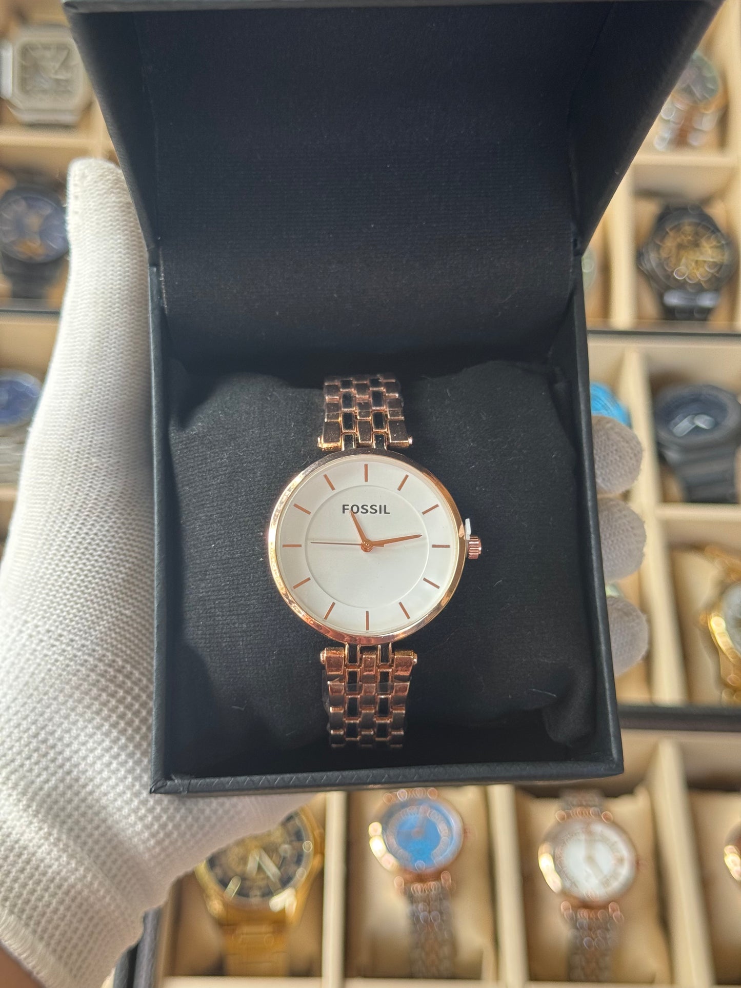 FOSSIL Elegend Stainless Steel Rose Gold & Black, White Dial Watch