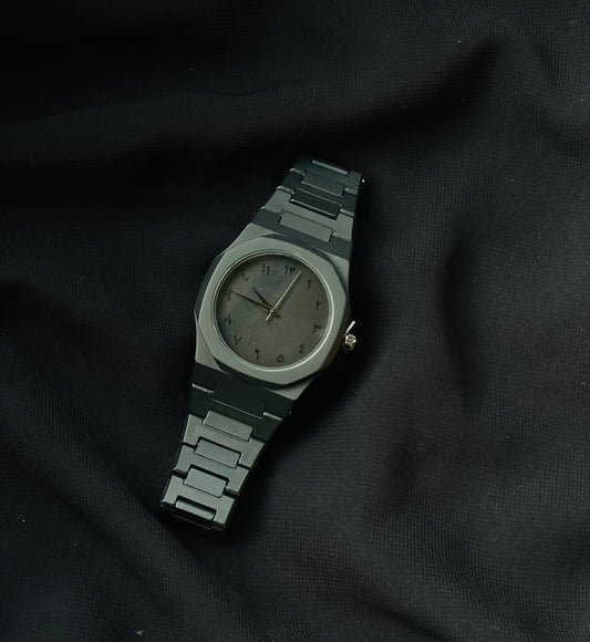 Arabic Aura Black Watch, Black Dial with Arabic Numerals Waterproof Daily Fashion Style Stainless Steel Band Glass Watch Analog Watch