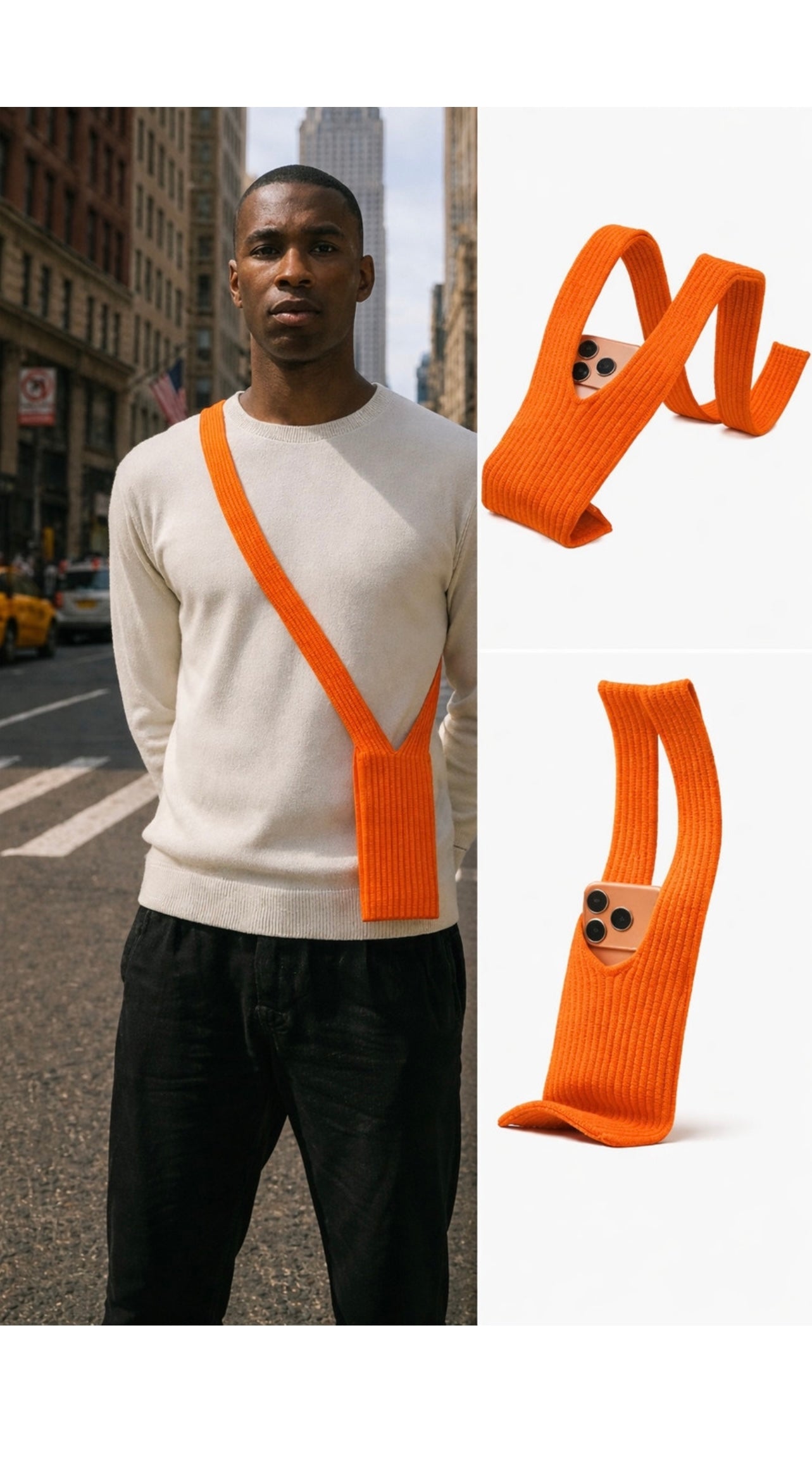 Phone holder for i Phone ,Unisex wearable Sleeve with contrast Stripe ,Hands free Mobile carry Pouch